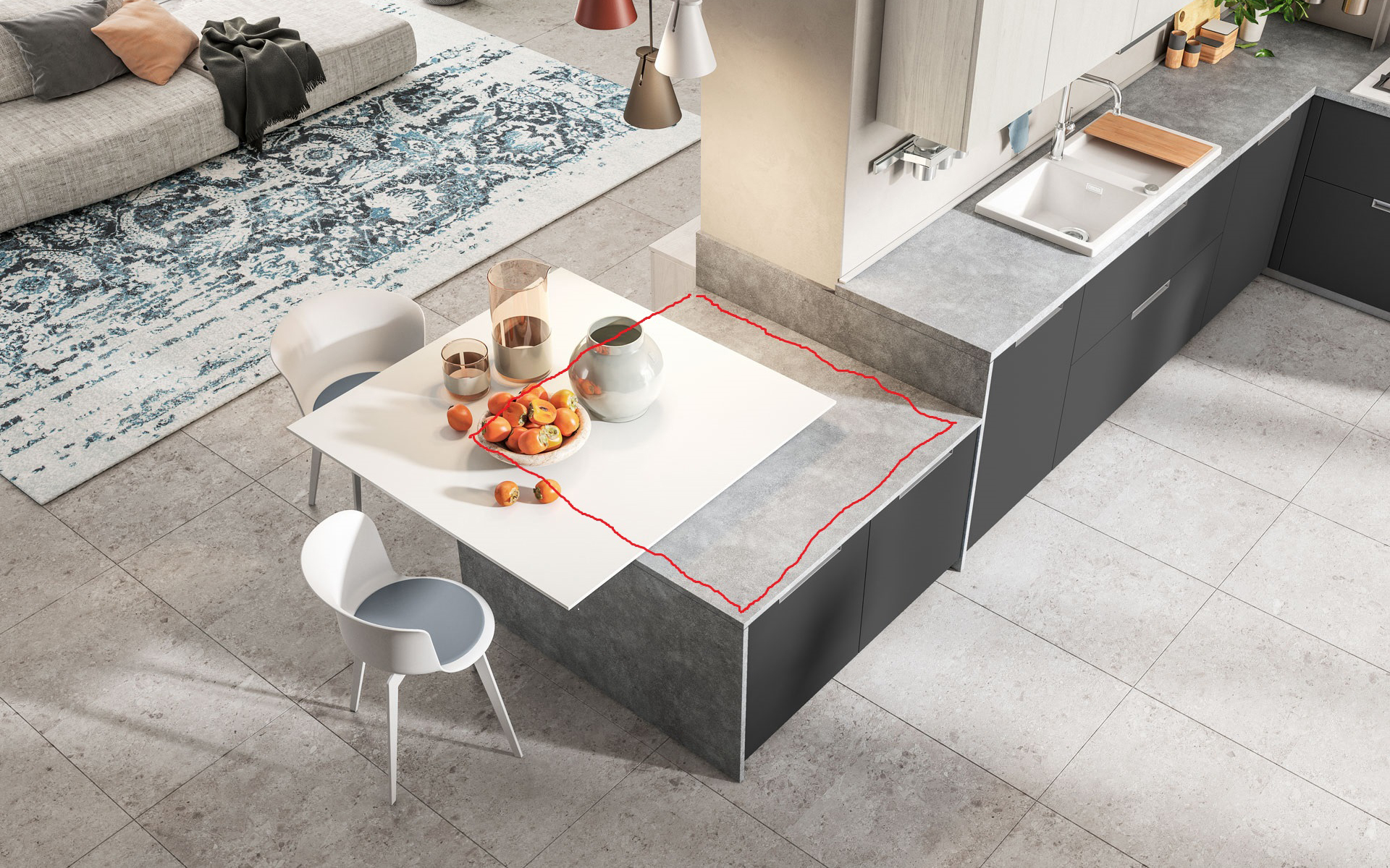 Кухня в LOFT-стиле с фукциональными металлическими злементами чёрного цвета