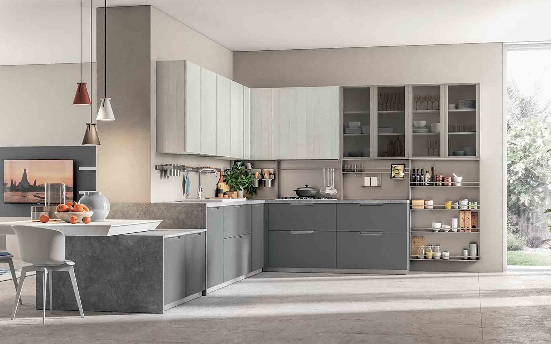 Кухня в LOFT-стиле с фукциональными металлическими злементами чёрного цвета